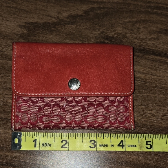 Coach Red Wallet with Signature Design - Picture 6 of 13